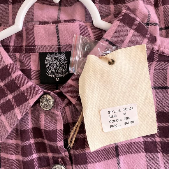 NWT Sz M Sour N Cream Pink Plaid Shirt Dress - Picture 6 of 6
